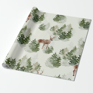 Watercolor Hertenbok en Nevelig Dennenbos Cadeaupapier