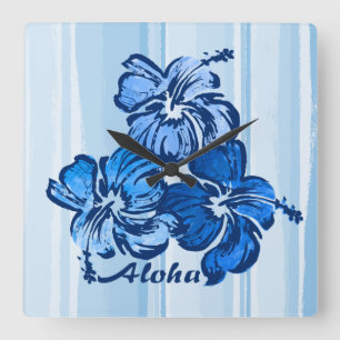 Watercolor Hibiscus Hawaiian Wall Clocks Vierkante Klok