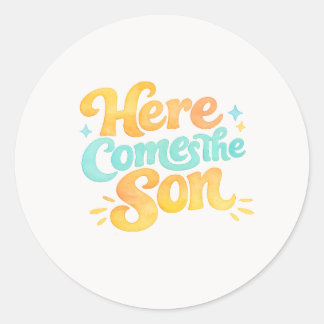 Watercolor Hier Komt de Zoon Baby Shower Stickers