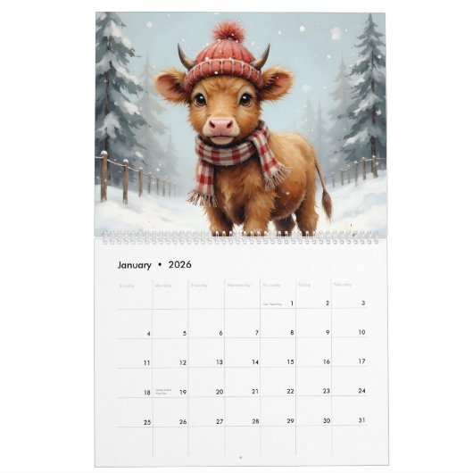 Watercolor Highland Cow 20xx Kalender (Jan 2026)