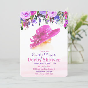 Watercolor Hoed Bloem Derby Shower Uitnodiging