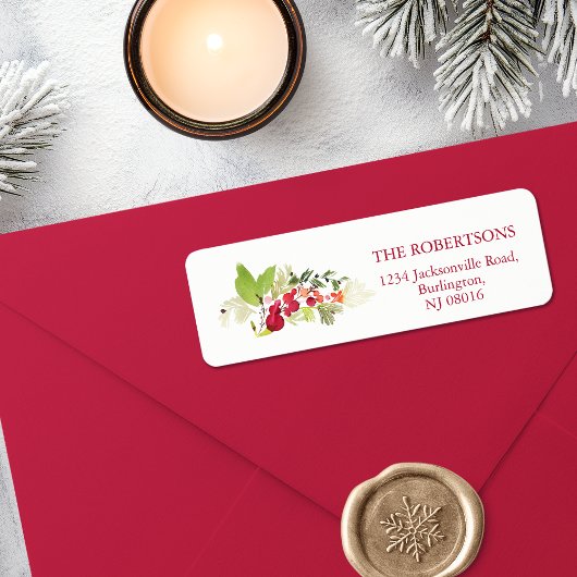 Watercolor Holly Berry Christmas Address Label