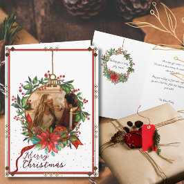 Watercolor Holly Berry Christmas Wreath Photo Card Feestdagen Kaart