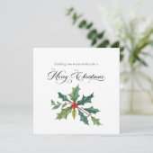 Watercolor Holly Elegant Script Calligraphy Feestdagenkaart (Staand voorkant)