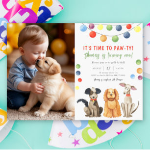 Watercolor Hond Kinderen Verjaardagsfeestje Kaart