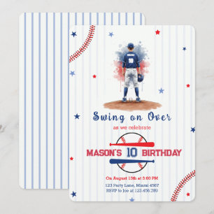 Watercolor Honkbal Speler Jongen 10e Verjaardag Kaart