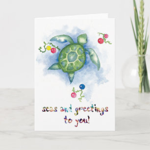 Watercolor Honu Turtle Christmas Card Feestdagen Kaart