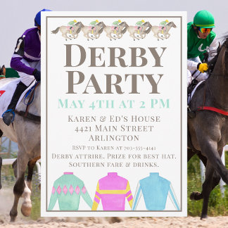 Watercolor Horse Racing Silks Derby Party Design Kaart