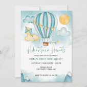 Watercolor Hot Air Balloon Invitation Anniversaire (Devant)