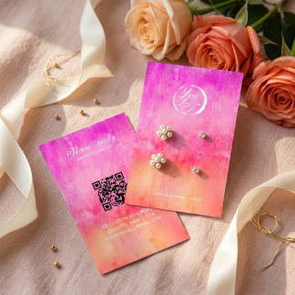 Watercolor Hot Pink and Orange Earrings Display Visitekaartje