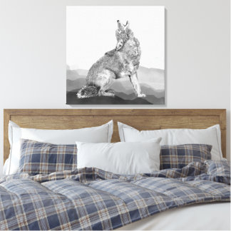 Watercolor Howling Coyote Animal Art Canvas Afdruk
