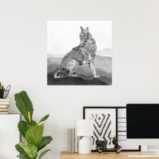 Watercolor Howling Coyote Animal Art Poster