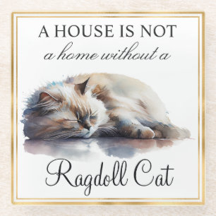 Watercolor Huisdier Ragdoll Kat en Gouden Lijst Glazen Onderzetter