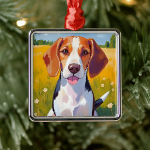 Watercolor huisdier schilderij van Beagle hond Metalen Ornament