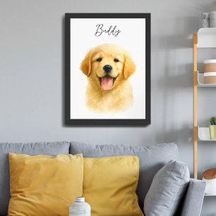 Watercolor huisdierhond Portret Scriptnaam Poster