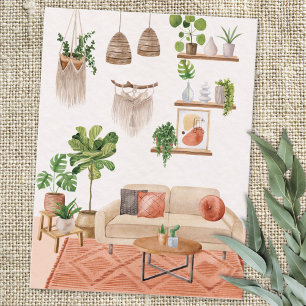 Watercolor Huisplanten in Boheemse Stijl Huis Briefkaart