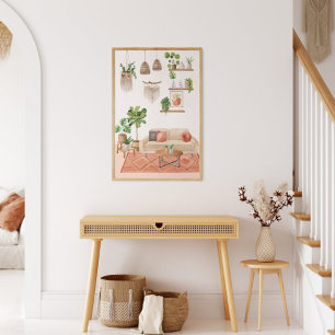 Watercolor Huisplanten in Boheemse Stijl Huis Poster