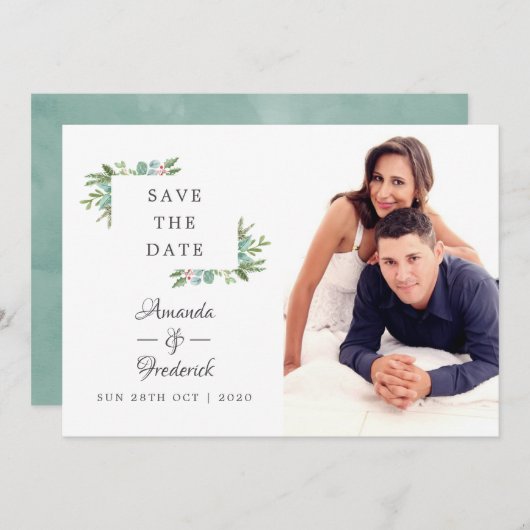 Watercolor Hulst Kerst Huwelijk Bewaar de Datum Save The Date (Voorkant / Achterkant)