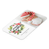 Watercolor Hulst Krans Foto Prettig Kerstfeest Magneet (Linkerzijde)