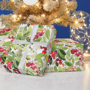 Watercolor Hulstbes Kerst Inpakpapier