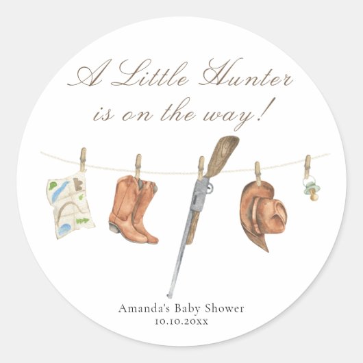 Watercolor Hunter Baby Shower Ronde Sticker (Voorkant)
