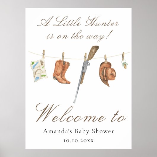 Watercolor Hunter Baby shower Welcome Poster (Voorkant)