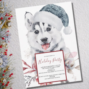 Watercolor Husky Dog Fête de Vacances Invitation