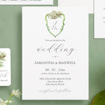 Watercolor Hydrangea Crest Wedding Invitations
