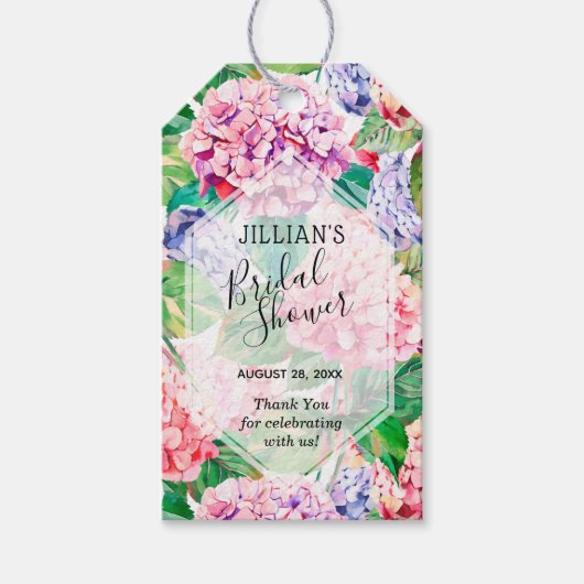 Watercolor Hydrangea's Bruiloftsborrel Cadeaulabel (Voorkant)