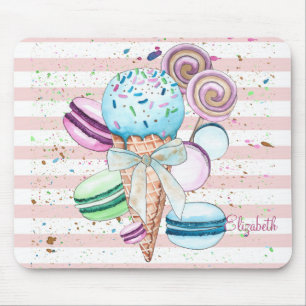 Watercolor ijs,Macarons,Roze Strepen Muismat