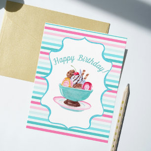 Watercolor Ijs Sundae Verjaardag Kaart