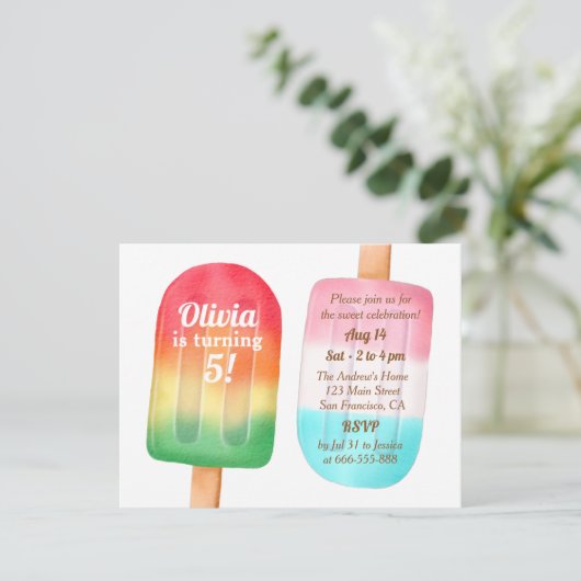 Watercolor Ijsje Meisjes Verjaardagsfeestje Kaart (Staand voorkant)