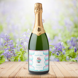 Watercolor Ijsje Sundae Baby Shower Sparkling Wijnetiket