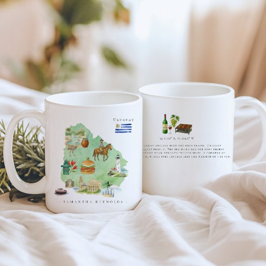 Watercolor Illustrated Map Uruguay | Monogram Koffiemok