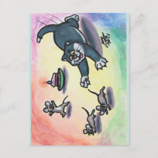 Watercolor Illustratie Kat Cartoon Taart Muis Briefkaart