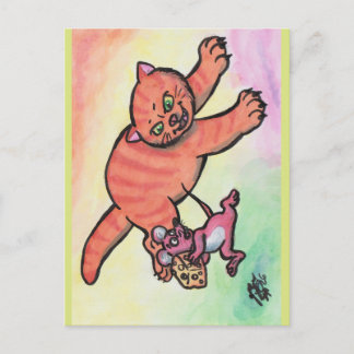 Watercolor illustratie kat muis kaas cartoon briefkaart