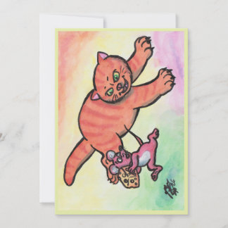 Watercolor illustratie kat muis kaas cartoon kaart