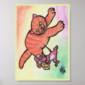 Watercolor illustratie kat muis kaas cartoon poster