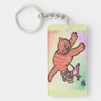 Watercolor illustratie kat muis kaas cartoon sleutelhanger