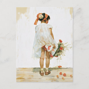 Watercolor Illustratie van Bloemenmeisje Briefkaart