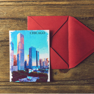 Watercolor illustratie van Chicago Illinois Briefkaart