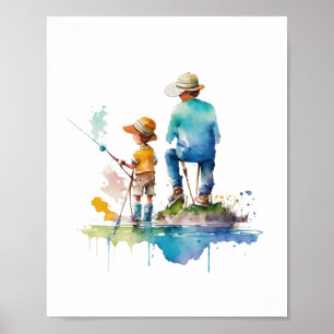 Watercolor illustratie van vader en zoon Ai kunst Poster