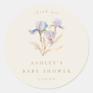 Watercolor Iris Baby Shower Ronde Sticker