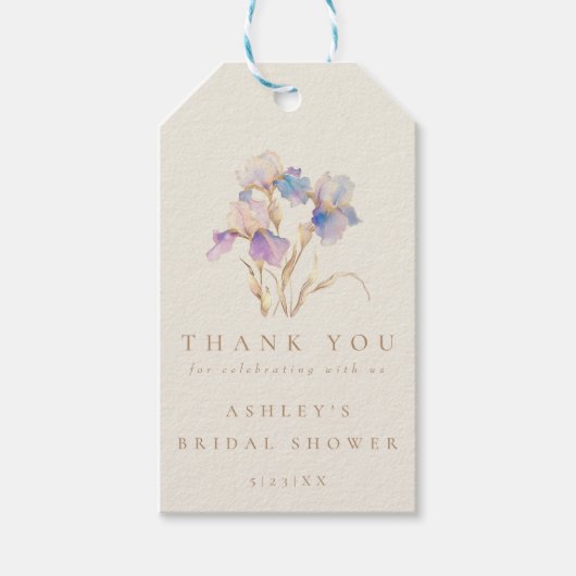 Watercolor Iris Bruiloftsfeest Cadeaulabel (Voorkant)