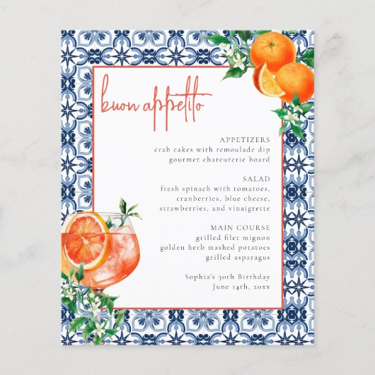 Watercolor Italian Orange Aperol Spritz Menu Événe (Devant)