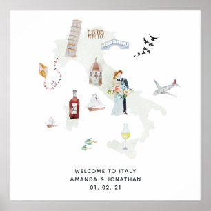 Watercolor Italië Bestemming Huwelijk Welkom Poster
