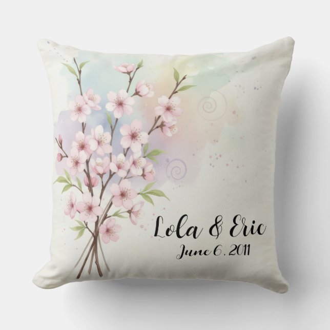 Watercolor Japanese Cherry Blossom Throw Pillow Kussen (Voorkant)