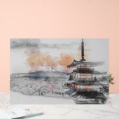 Watercolor Japanese Pagoda & Mt. Fuji (Mariage)