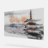 Watercolor Japanese Pagoda & Mt. Fuji  Acryl Bord (Hoek)