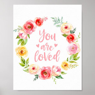 Watercolor Je Bent Geliefd Bloemige Kinderkamer Ku Poster
